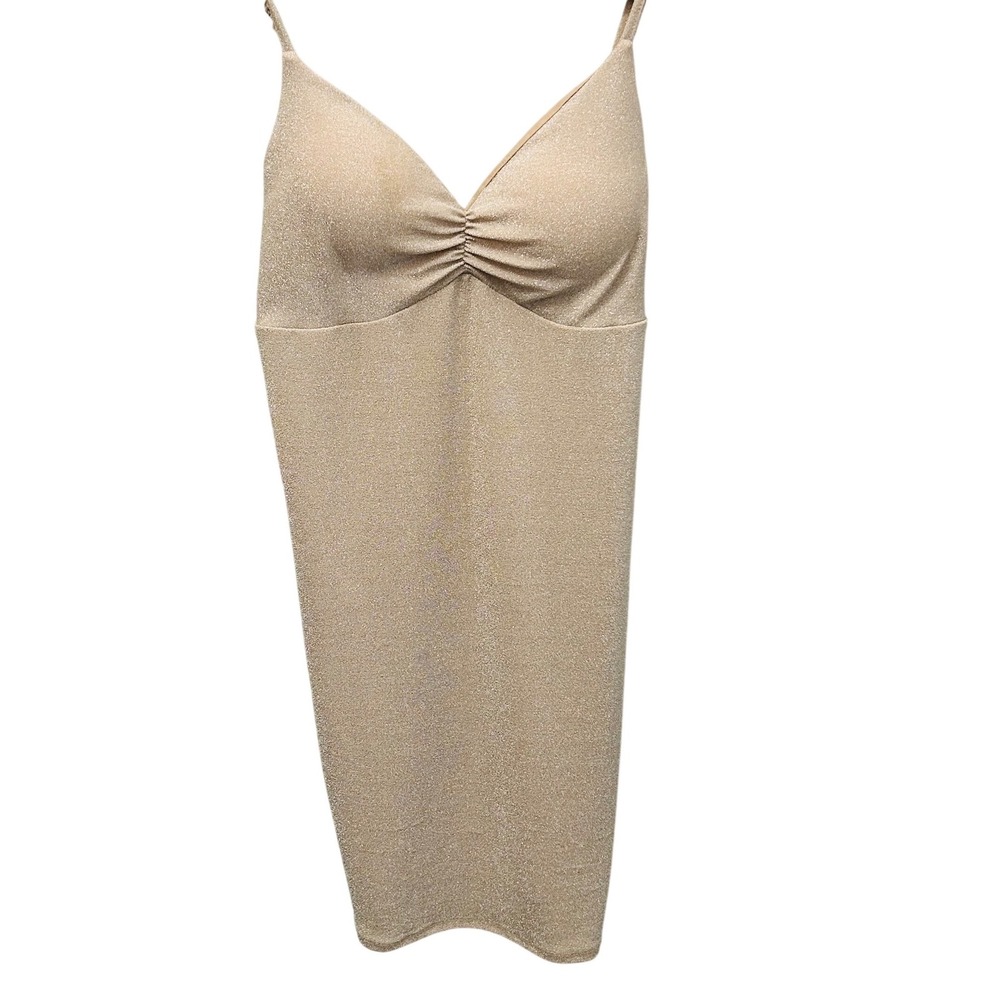 BOZZOLO Gold Camisole Sparkle Ruched V Neck Top Tank Dress Size Large NWT